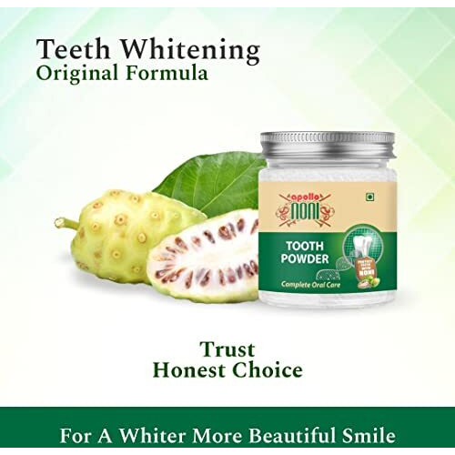 Apollo Noni Teeth Whitening Powder Dant Manjan | Restore Your Smile & Gives Fresh Breathe | Remove Stains | Remove Plaque | Long Lasting Freshness| Suitable For All Teeth Type 50G