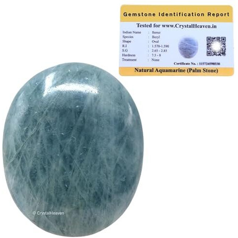 Crystal Heaven Certified Aquamarine Crystal Palm Pebbles Stones For Anxiety Stress Relief Massage - Aaa Grade Original Healing Gemstone Agate Palm Stone For Yoga Meditation Spiritual Reiki Feng Shui