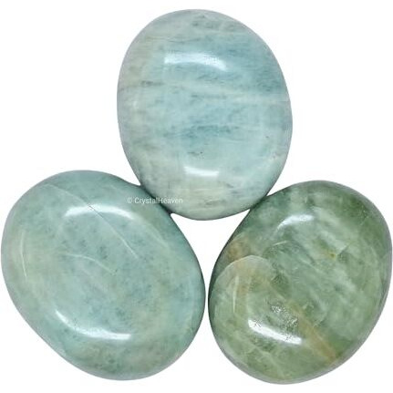 Crystal Heaven Certified Aquamarine Crystal Palm Pebbles Stones For Anxiety Stress Relief Massage - Aaa Grade Original Healing Gemstone Agate Palm Stone For Yoga Meditation Spiritual Reiki Feng Shui