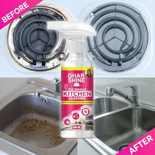 Ghar Shine Kitchen & Bathroom Cleaner Combo (500Ml X 2) With Lemongrass Fragrance | Removes Hard Water & Limescale Stains From Taps & Tiles | Kitchen Cleaner For Countertops, Stoves, Cabinets & Fans