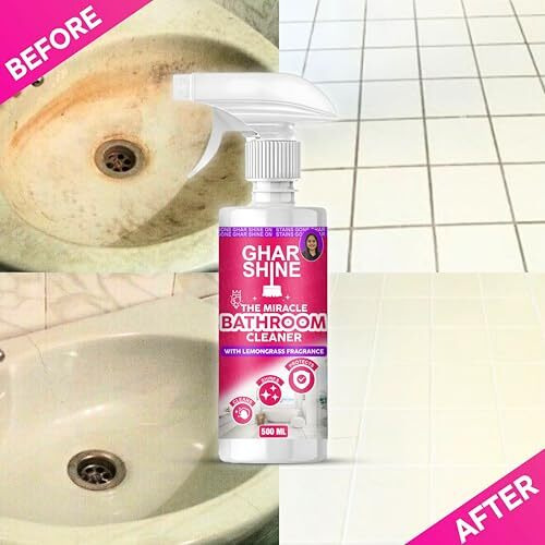 Ghar Shine Kitchen & Bathroom Cleaner Combo (500Ml X 2) With Lemongrass Fragrance | Removes Hard Water & Limescale Stains From Taps & Tiles | Kitchen Cleaner For Countertops, Stoves, Cabinets & Fans