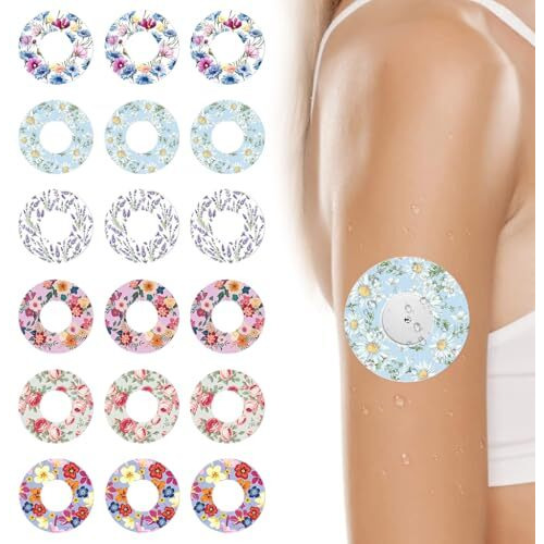 Hannea 18Pcs Self Adhesive Patch Stickers For Freestyle Libre Sensor, Floral Print Cgm Patch Tape, Non-Woven Glucose Monitor Cgm Patches Covers For Libre 3/2/1 Sensor