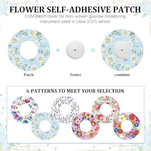 Hannea 18Pcs Self Adhesive Patch Stickers For Freestyle Libre Sensor, Floral Print Cgm Patch Tape, Non-Woven Glucose Monitor Cgm Patches Covers For Libre 3/2/1 Sensor