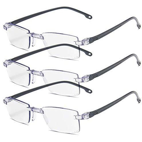 Augen Blue Block Uv Cut Rimless Reading Glasses Black Clear Unisex Free Size Power (+1.00, Pack Of 3)