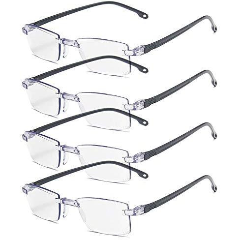 Augen Blue Block Uv Cut Rimless Reading Glasses Black Clear Unisex Free Size Power (+4.00, Pack Of 5)