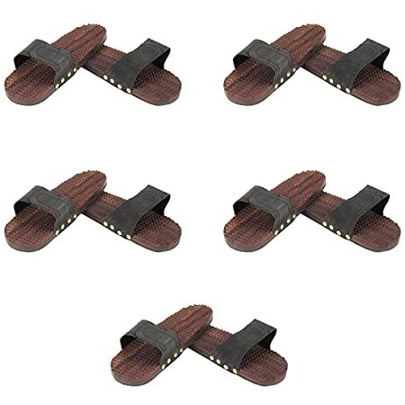 Karigar Creations Acupressure Slippers Unisex Wooden Relaxing Acupressure Foot Feet Massager Slippers Chappal For Good Health Natural Wood Color Brown Size Uk 8 (Pack Of 5)