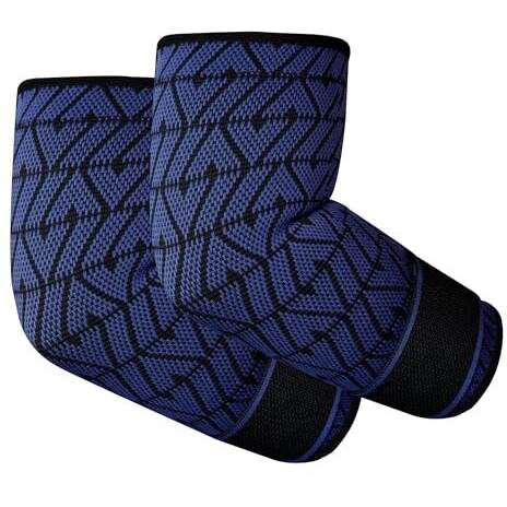 Dr Fitzy 1 Pair Elbow Support For Gym Workout, 3D Compression Tennis Elbow Band For Men And Women, Elbow Sleeves For Gym With Arm Band And Anti Slip Grip, 2 Units Elbow Cap Brace For Pain Relief (Blue, M)