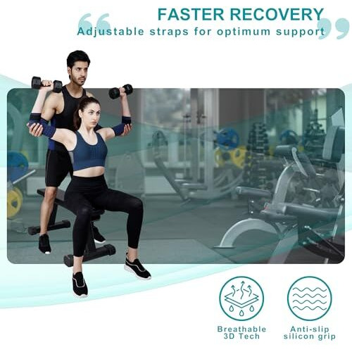 Dr Fitzy 1 Pair Elbow Support For Gym Workout, 3D Compression Tennis Elbow Band For Men And Women, Elbow Sleeves For Gym With Arm Band And Anti Slip Grip, 2 Units Elbow Cap Brace For Pain Relief (Blue, M)