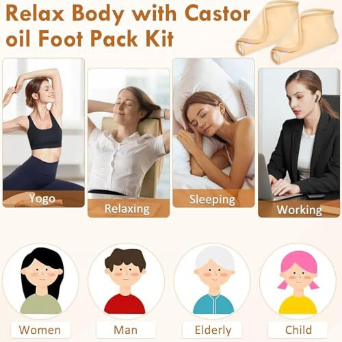 Coolshef 2Pcs Castor Oil Pack Wrap For Ankle  Reusable Organic Foot Wrap For Plantar Fasciitis Relief, Premium Knit Fabric, Mess-Free, Easy To Use For Natural Foot Care (Khaki)