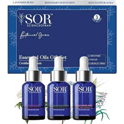 Sor Organic & Undiluted Essential Oils For Home Fragrance Diffuser 100% Pure Therapeutic Grade Essential Oils Set Top 3 Aromatherapy Oils- Leather Rum, Rosemary Oud, Mysore Sandalwood