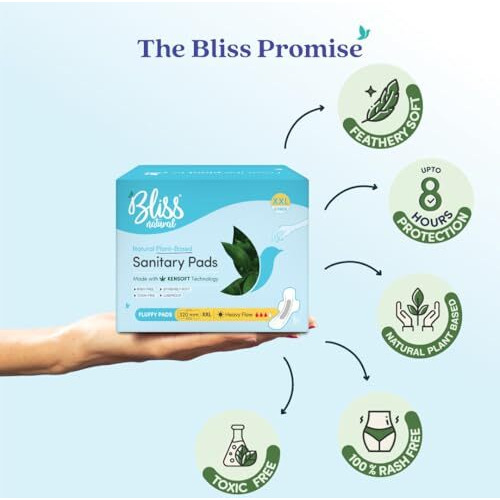 Blissnatural Organic Sanitary Pads For Women (Pack Of 18) Xxl Size Sanitary Napkins For Heavy Flow | 100% Rash Free And Leak Proof Protection Combo Pack Of 3