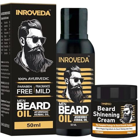 Inproveda Men Beard Oil 50Ml | Ayurvedic Herbal Oil For Beard Growth, Longer, Best For Curly, Smooth, Patchy, Grey Hair To Black & Fast Growth For Men 50Ml