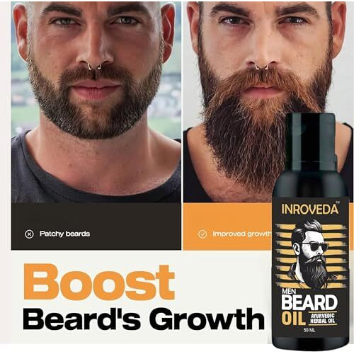 Inproveda Men Beard Oil 50Ml | Ayurvedic Herbal Oil For Beard Growth, Longer, Best For Curly, Smooth, Patchy, Grey Hair To Black & Fast Growth For Men 50Ml