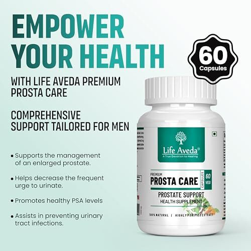 Life Aveda 100% Natural Ayurvedic Premium Prosta Care Capsule For Men's Health, Helps With Inflammation, Burning And Irritation - 60 Capsule (Pack Of 1)