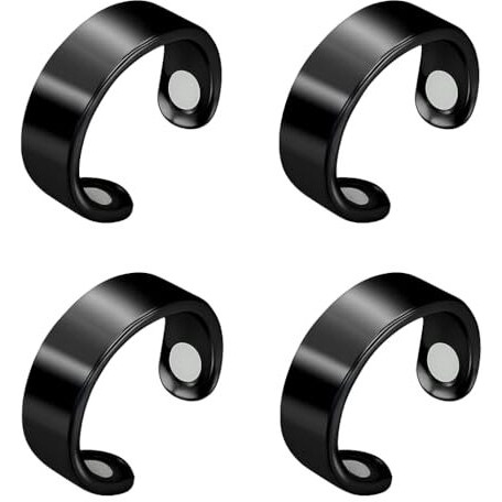 Ankev 2 Magnets Blood Sugar Control Ring 4 Pcs, Adjustable Magnetic Therapy Ring For Blood Sugar Management, Lymphatic Drainage, Pain Relief, Black Colour