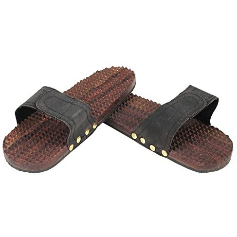 Karigar Creations Acupressure Slippers Unisex Wooden Relaxing Acupressure Foot Feet Massager Slippers Chappal For Good Health Natural Wood Color Brown Size Uk 8 (Pack Of 2)