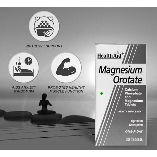 Healthaid Magnesium Orotate - 90 Vegetarian Tablets | Superior Absorption Formula | Magnesium Supplement For Healthy Bones, Teeth, Nerve System |Yeast & Gluten Free
