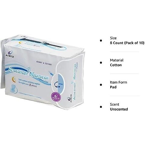 Airiz Soft-Cotton Sanitary Pads With Wings For Night Use  280Mm Long  16 Pads In 2 Pack