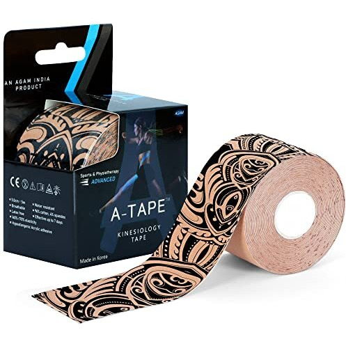 A-Tape Made In Korea Kinesiology Tape For Physiotherapy Kinesio Tape For Sports Injury Pain Relief Athletic Therapeutic Muscle Tape (5 Cm * 5.0 M) (Tattoo)