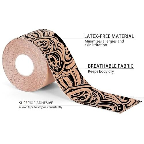 A-Tape Made In Korea Kinesiology Tape For Physiotherapy Kinesio Tape For Sports Injury Pain Relief Athletic Therapeutic Muscle Tape (5 Cm * 5.0 M) (Tattoo)