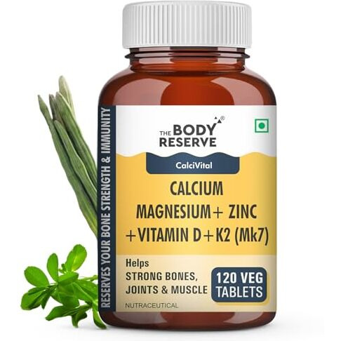 The Body Reserve Calcium Tablets For Women & Men- 120 Tablets, Calcium Magnesium & Zinc Supplements For Man With Calcium Citrate, Vitamin K2, Mk7 & Vitamin B12 To Support Joints & Bone Health (4 Months Supply Pack)