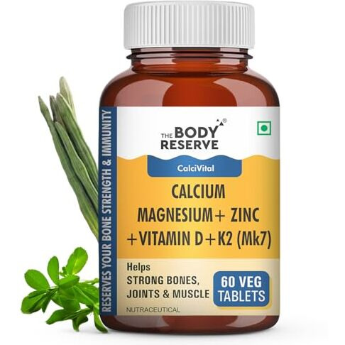 The Body Reserve Calcium Tablets For Women & Men- 60 Tablets, Calcium Magnesium & Zinc Supplements For Man With Calcium Citrate, Vitamin K2, Mk7 & Vitamin B12 To Support Joints And Bone Health
