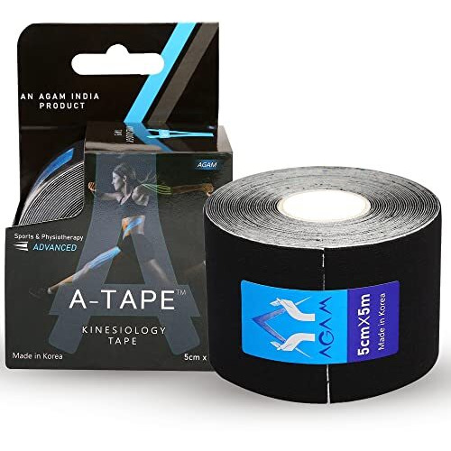 A-Tape Made In Korea Kinesiology Tape For Physiotherapy Kinesio Tape For Sports Injury Pain Relief Athletic Therapeutic Muscle Tape (5 Cm * 5.0 M) (Black)