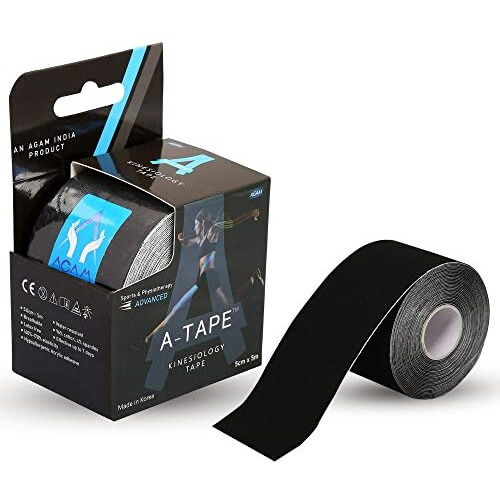 A-Tape Made In Korea Kinesiology Tape For Physiotherapy Kinesio Tape For Sports Injury Pain Relief Athletic Therapeutic Muscle Tape (5 Cm * 5.0 M) (Black)
