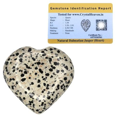 Certified Dalmatian Jasper Crystal Heart Palm Pebbles Stones For Anxiety Stress Relief Massage - Aaa Grade Original Healing Gemstone Agate Heart Palm Stone For Yoga Meditation Spiritual