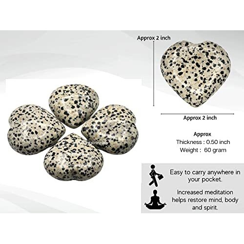 Certified Dalmatian Jasper Crystal Heart Palm Pebbles Stones For Anxiety Stress Relief Massage - Aaa Grade Original Healing Gemstone Agate Heart Palm Stone For Yoga Meditation Spiritual