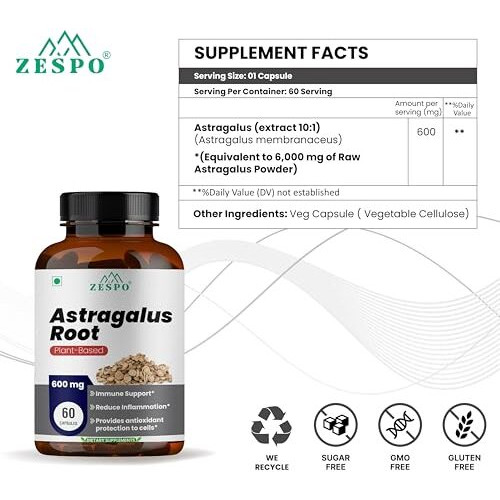 Zespo Astragalus Root Extract - Natural Immune System Support, Energy Boost & Overall Wellness For Optimal Health & Vitality