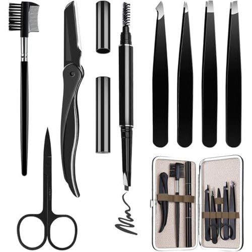 Beaut Secrets 8 Pcs Tweezers For Hair Remover, Eyebrow Plucker Kit, Tweezer Set, Eyebrow Scissors,Eyebrow Trimmer Razor, Brush And Comb, Eyebrow Pencil, Face Razor For Woman