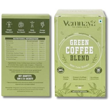 Vamnaya Green Coffee, Prebiotics (Sunfiber), Apple Cider Vinegar | Powerful For Weight Management, Gut Health & Bloating | Tulsi | Pack Of 1 (15 Servings)