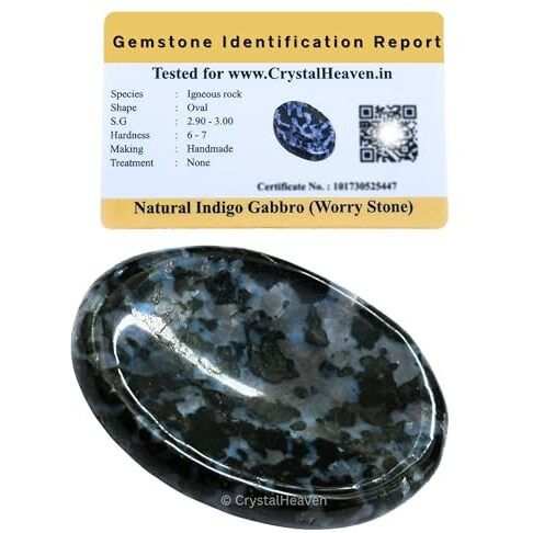 Certified Indigo Gabbro Crystal Thumb Worry Pebbles Stones For Anxiety Stress Relief Massage - Aaa Grade Original Healing Gemstone Agate Rubbing Stone For Yoga Meditation Spiritual Reiki Feng Shui