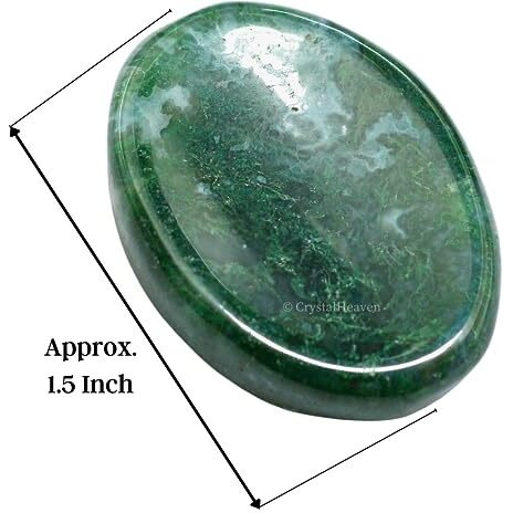 Certified Moss Agate Crystal Thumb Worry Pebbles Stones For Anxiety Stress Relief Massage - Aaa Grade Original Healing Gemstone Agate Rubbing Stone For Yoga Meditation Spiritual Reiki Feng Shui