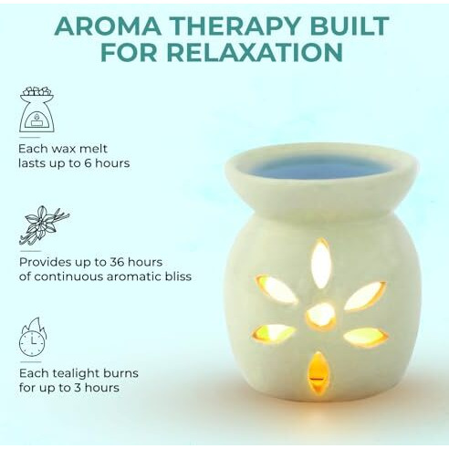 Welburn Veda&Co Ceramic Burner | Aromatherapy Diffuser Set With Well Designed Ceramic Burner | Highly Scented Wax Melts & Tealights | Home Decorative | Upto 30 Uses (Stress Relief)