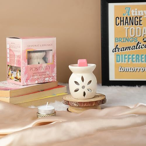 Welburn Veda&Co Aromatherapy Diffuser Set With Well Designed Ceramic Burner | Highly Scented Wax Melts & Tealights | Home Decorative Burner | Upto 30 Uses (Positivity)