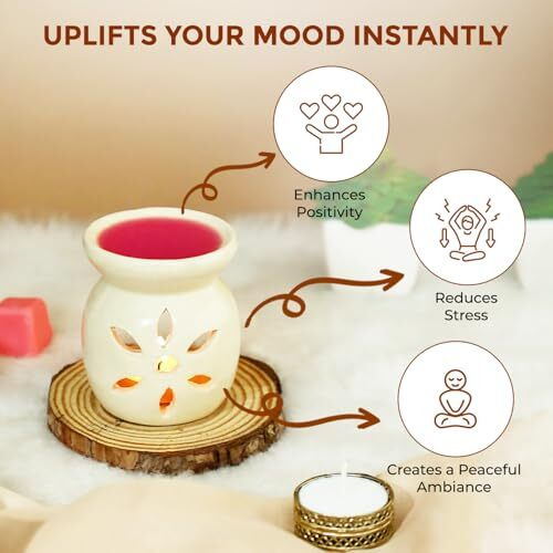 Welburn Veda&Co Aromatherapy Diffuser Set With Well Designed Ceramic Burner | Highly Scented Wax Melts & Tealights | Home Decorative Burner | Upto 30 Uses (Positivity)