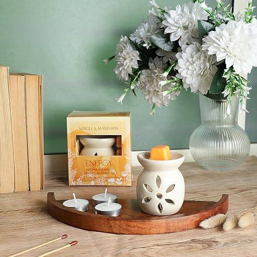 Welburn Veda&Co Ceramic Burner | Aromatherapy Diffuser Set With Well Designed Ceramic Burner | Highly Scented Wax Melts & Tealights | Home Decorative| Upto 30 Uses (Energy)