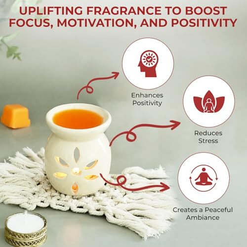 Welburn Veda&Co Ceramic Burner | Aromatherapy Diffuser Set With Well Designed Ceramic Burner | Highly Scented Wax Melts & Tealights | Home Decorative| Upto 30 Uses (Energy)
