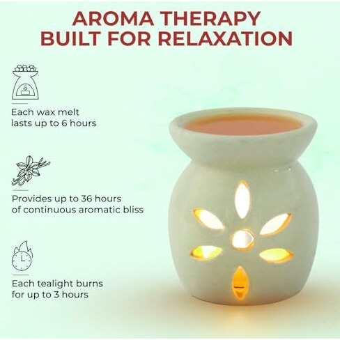Welburn Veda&Co Ceramic Burner | Aromatherapy Diffuser Set With Well Designed Ceramic Burner | Highly Scented Wax Melts & Tealights | Home Decorative| Upto 30 Uses (Energy)