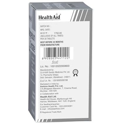 Health Aid Healthaid Magnesium Orotate - 30 Vegetarian Tablets|Superior Absorption Formula|Magnesium Supplement For Healthy Bones, Teeth, Nerve System |Yeast&Gluten Free