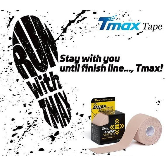 Tmax Cotton Kinesiology Tape  Elastic Sports Tape For Muscle Support, Pain Relief, And Joint Stability  5 Cm X 5 M Roll, (Beige 4 Way)