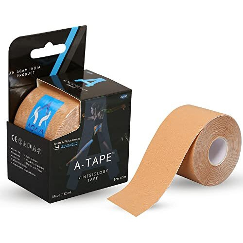A-Tape Made In Korea Kinesiology Tape For Physiotherapy Kinesio Tape For Sports Injury Pain Relief Athletic Therapeutic Muscle Tape (5 Cm * 5.0 M) (Beige)