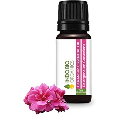 Indo Bio Organics Geranium Essential Oi, Cranesbill Oil For Long & Healthy Hair & Nourished Skin, Essential Oil Beneficial For Anxiety & Depression, Oil For Massage & Relaxation 15Ml.