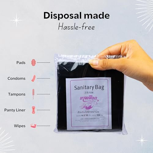 Mistycdep Sanitary Disposal Bags | 100 Bags | Pad Disposable Bags For Discreet Disposal Of Tampons, Condoms, Sanitary Pads, Panty Liner & Personal Hygiene Waste