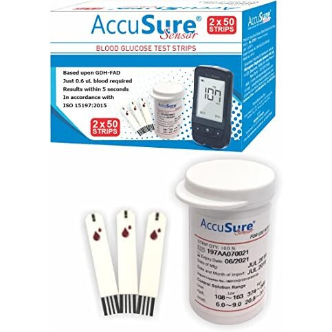 Accusure Sensor Glucometer Test Strips 50 (Pack Of 2)