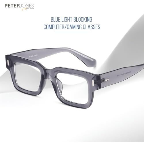 Peter Jones Transparent Grey Square Unisex Blue Light Blocking Computer/Gaming Glasses (3688Fgt)