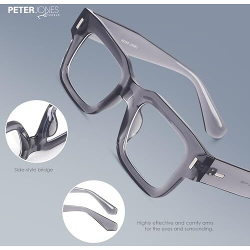 Peter Jones Transparent Grey Square Unisex Blue Light Blocking Computer/Gaming Glasses (3688Fgt)