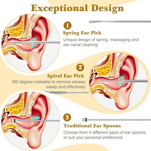 Naxue 6 Pcs Ear Wax Removal Cleaning Tool, Reusable Ear Wax Cleaner With Leather Pouch, Painless Ear Pick Wax Remover With Ear Curette Cleaner And Spring Ear Buds Cleaner For Men Woman(Leather Ear Pick)